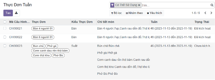 Thực đơn theo tuần Thực đơn theo tuần