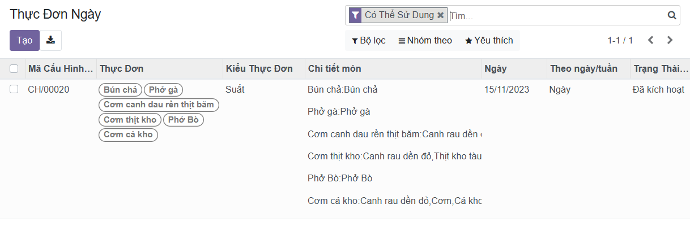 Thực đơn theo ngày Thực đơn theo ngày